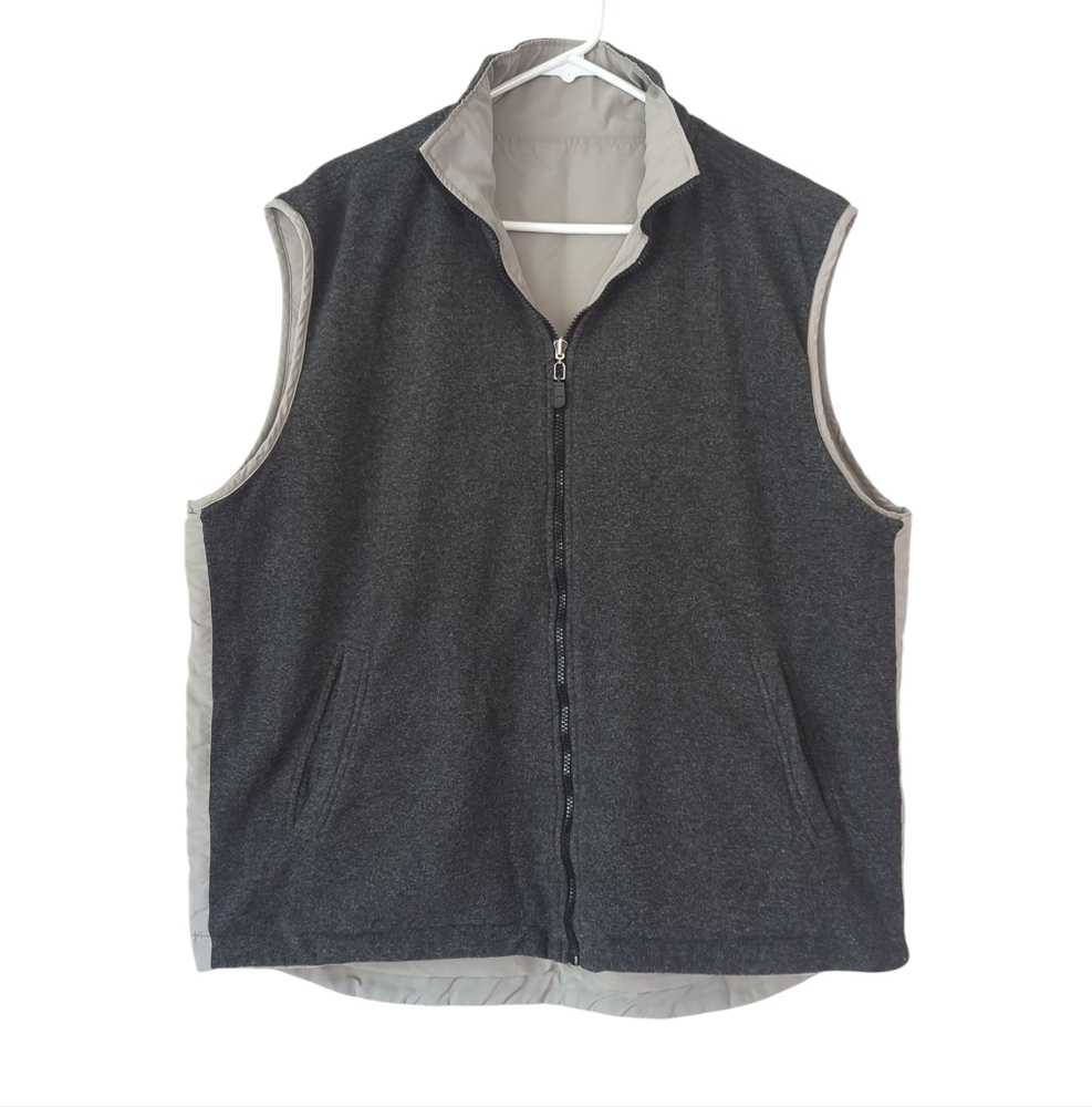 Urban Tribe Reversible Fleece Zip Up Vest XL Gray Taupe